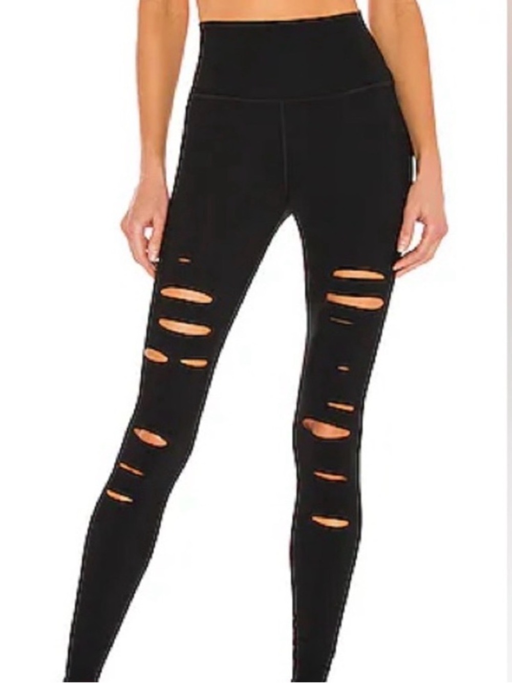 ALO Yoga Black High-Rise Leggings with Leg Cutouts